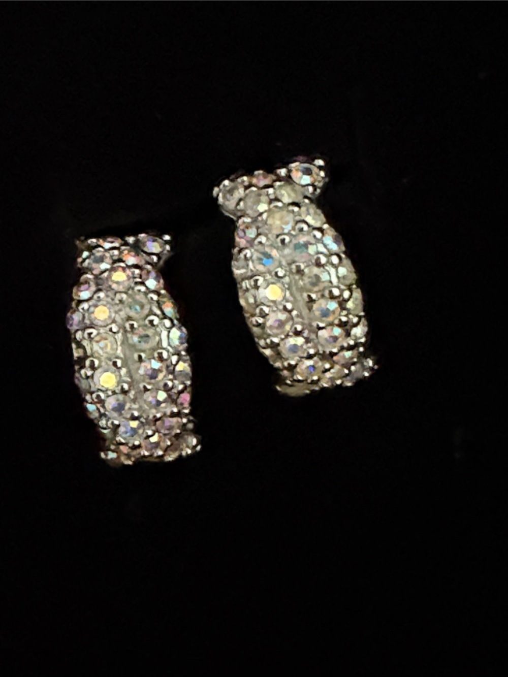 Clip on - Sparkling Crystal Huggie Earrings - Iridescent